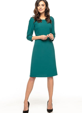 Elegant Trapeze Dress with Darts & 3/4 Sleeves - MimiStylez