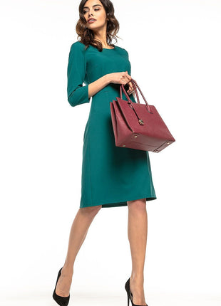 Elegant Trapeze Dress with Darts & 3/4 Sleeves - MimiStylez