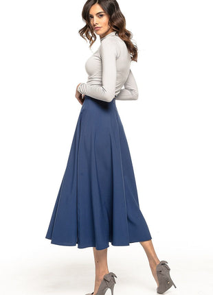 Elegant Vintage - Style Midi Skirt – Flowing Fabric & Belt Detail - MimiStylez