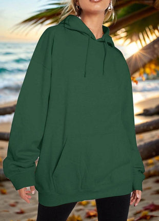 Drawstring Dropped Shoulder Hoodie - MimiStylez