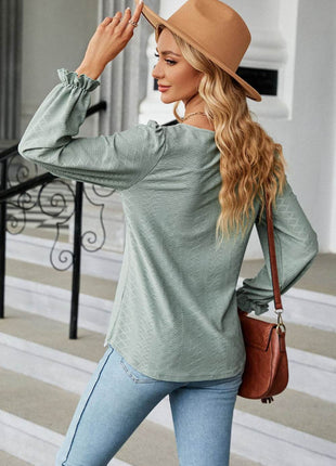 Round Neck Flounce Sleeve Blouse - MimiStylez