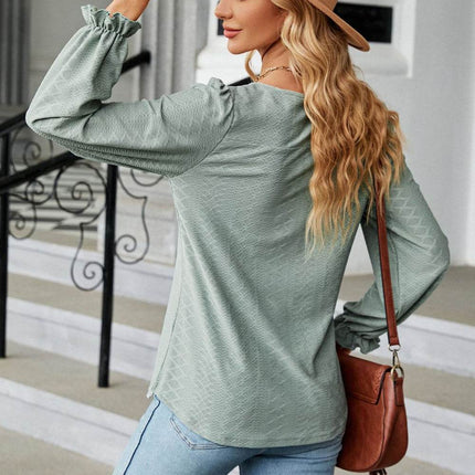 Round Neck Flounce Sleeve Blouse - MimiStylez