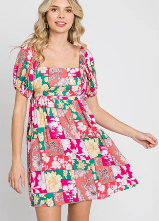 GeeGee Floral Ruff Sleeve Mini Dress - MimiStylez