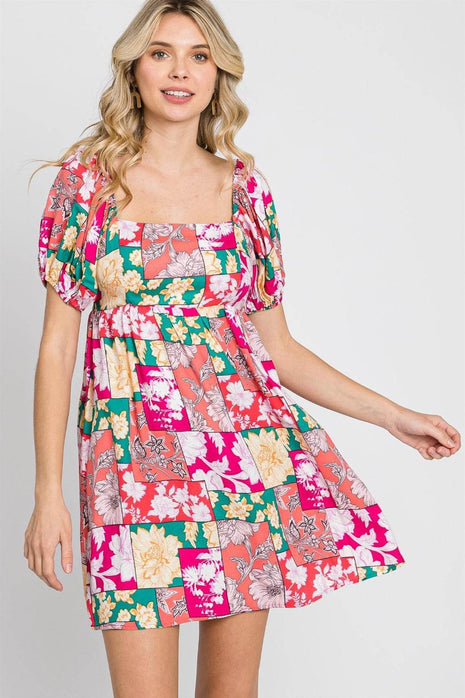 GeeGee Floral Ruff Sleeve Mini Dress - MimiStylez