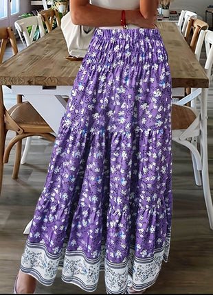 Full Size Tiered Printed Elastic Waist Skirt - MimiStylez