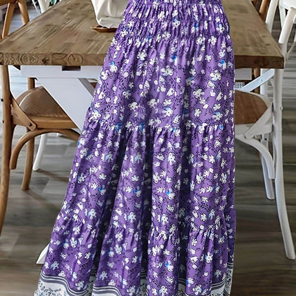 Full Size Tiered Printed Elastic Waist Skirt - MimiStylez