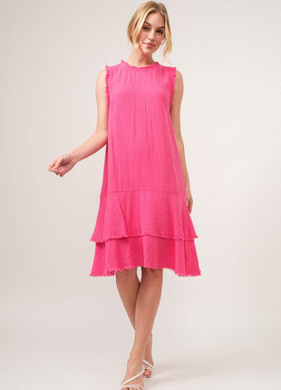And The Why Washed Fringe Detail Tiered Dress - MimiStylez