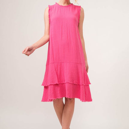 And The Why Washed Fringe Detail Tiered Dress - MimiStylez
