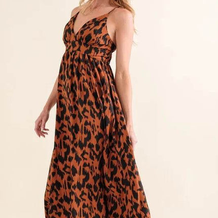 And The Why Leopard Print Plunge Maxi Dress - MimiStylez