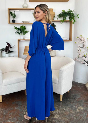 Double Take Full Size Surplice Wide Leg Jumpsuit with Pockets - MimiStylez