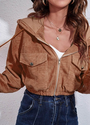 Drawstring Hooded Zip Up Jacket with Pockets - MimiStylez