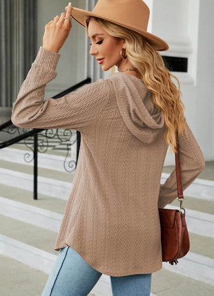 Decorative Button Drawstring Long Sleeve Hoodie - MimiStylez