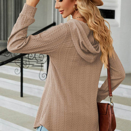 Decorative Button Drawstring Long Sleeve Hoodie - MimiStylez
