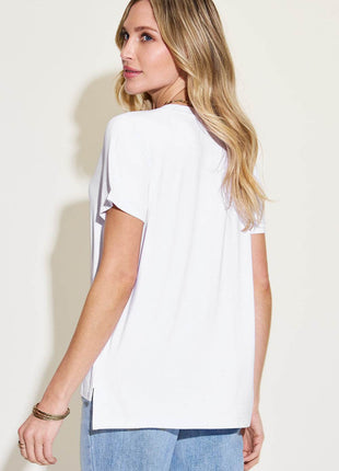 Basic Bae Full Size V-Neck High-Low T-Shirt - MimiStylez