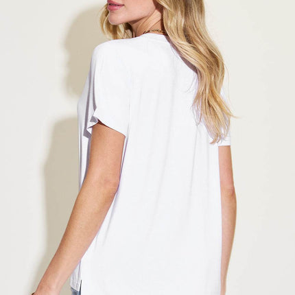 Basic Bae Full Size V-Neck High-Low T-Shirt - MimiStylez