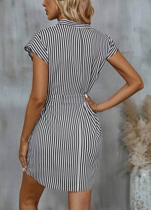 Tied Striped Cap Sleeve Mini Dress - MimiStylez