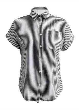 Full Size Striped Button-Up Casual Shirt with Pocket Plus Size - MimiStylez