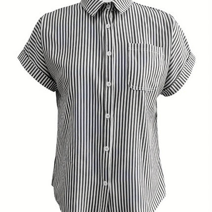 Full Size Striped Button-Up Casual Shirt with Pocket Plus Size - MimiStylez
