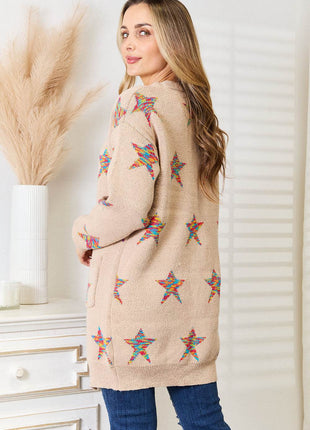 Star Pattern Open Front Longline Cardigan - MimiStylez