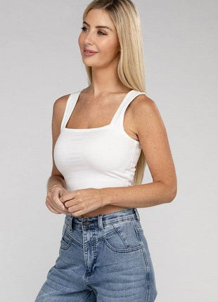 Cotton Square Neck Cropped Cami Top - MimiStylez