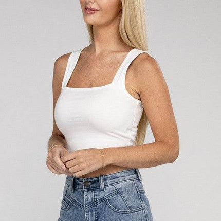 Cotton Square Neck Cropped Cami Top - MimiStylez