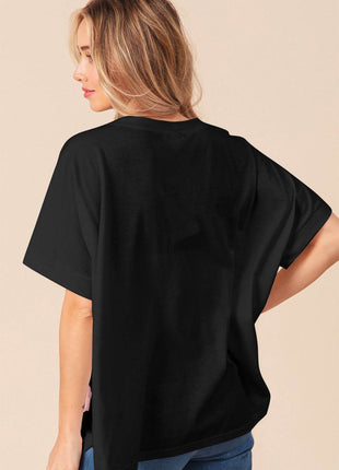 BiBi Sequin Bow Patch Short Sleeve T-Shirt - MimiStylez