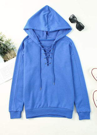 Lace-Up Dropped Shoulder Hoodie - MimiStylez