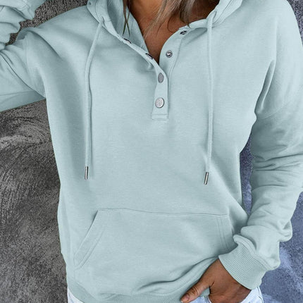 Dropped Shoulder Long Sleeve Hoodie with Pocket - MimiStylez