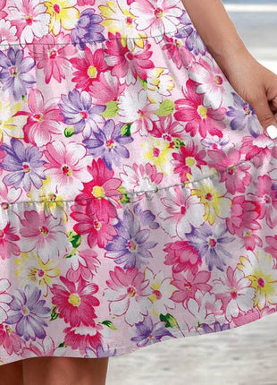 Printed Round Neck Tiered Dress - MimiStylez