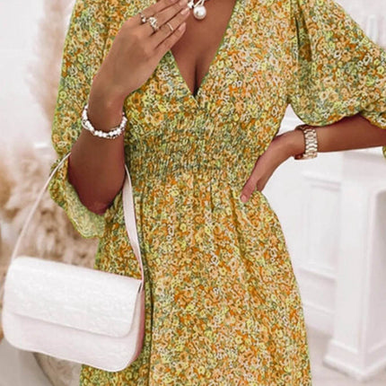 Full Size Ruffled Hem Floral Dress Plus Size - MimiStylez