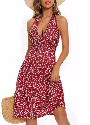 Women's Fashion Casual Floral V-neck Dress - MimiStylez