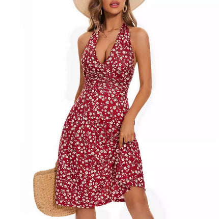 Women's Fashion Casual Floral V-neck Dress - MimiStylez