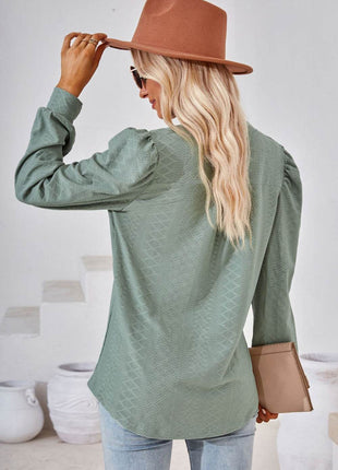 V-Neck Puff Sleeve Blouse - MimiStylez
