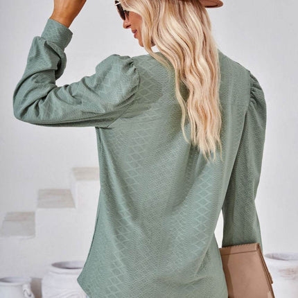 V-Neck Puff Sleeve Blouse - MimiStylez
