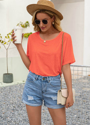 Round Neck Short Sleeve Top - MimiStylez