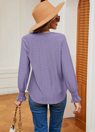 Contrast Flounce Sleeve Blouse - MimiStylez