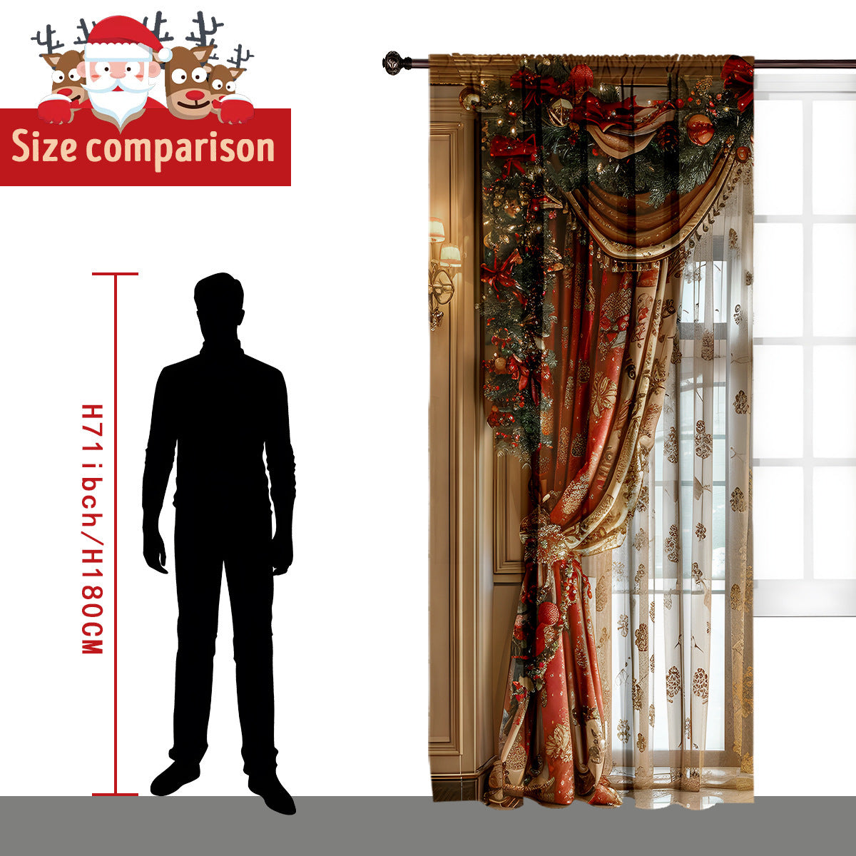 2PCs Christmas Curtain 3D Digital Printing