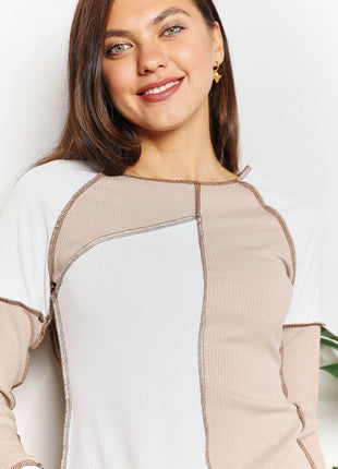 Double Take Color Block Exposed Seam Top - MimiStylez