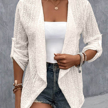 Eyelet Roll-Tab Sleeve Cardigan - MimiStylez