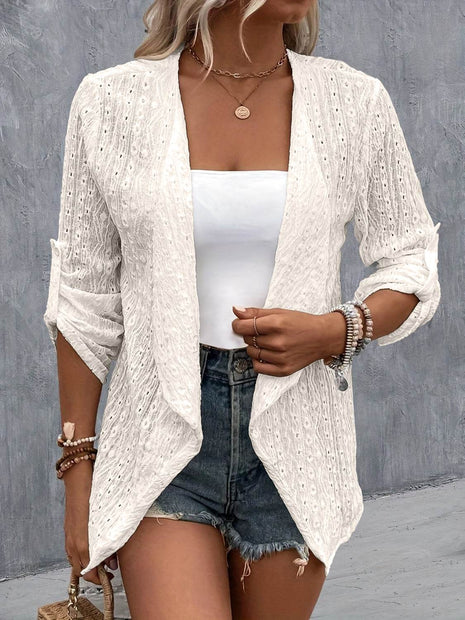 Eyelet Roll-Tab Sleeve Cardigan - MimiStylez