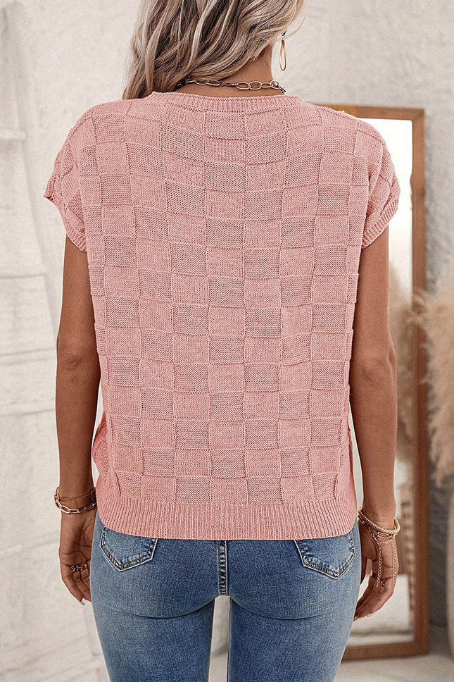Plaid Pocketed Round Neck Sweater - MimiStylez