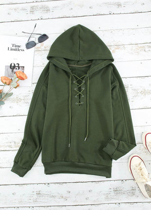 Lace-Up Dropped Shoulder Hoodie - MimiStylez