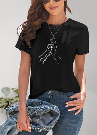 Graphic Round Neck Short Sleeve T-Shirt - MimiStylez