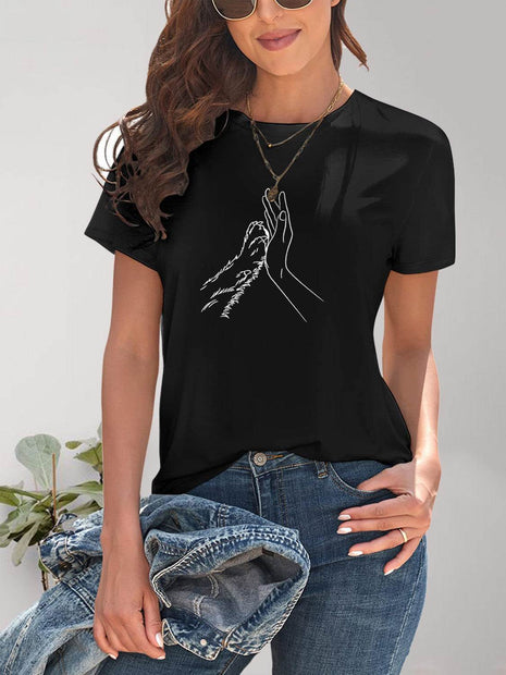 Graphic Round Neck Short Sleeve T-Shirt - MimiStylez