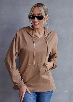 Drawstring Pocketed Dropped Shoulder Hoodie - MimiStylez