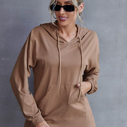 Drawstring Pocketed Dropped Shoulder Hoodie - MimiStylez