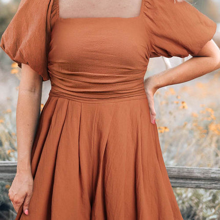 Square Neck Pleated Romper with Pockets - MimiStylez