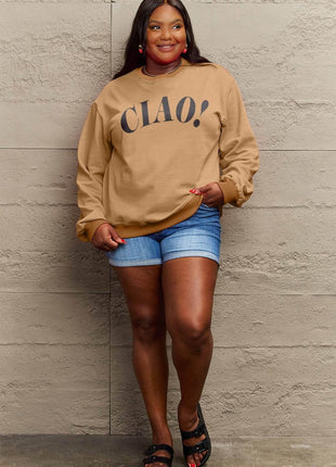 Simply Love Full Size CIAO！Round Neck Sweatshirt - MimiStylez