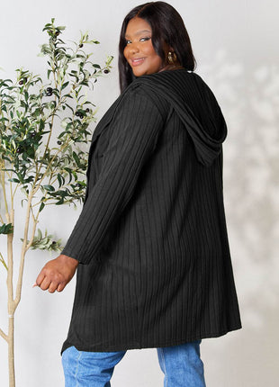 Basic Bae Full Size Hooded Sweater Cardigan - MimiStylez