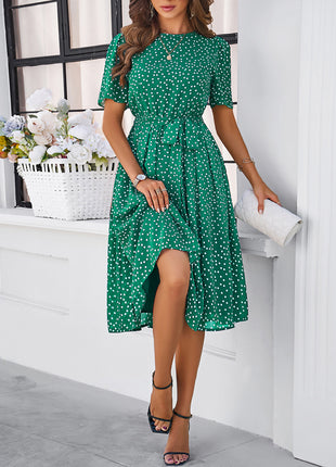 Printed Round Neck Short Sleeve Dress